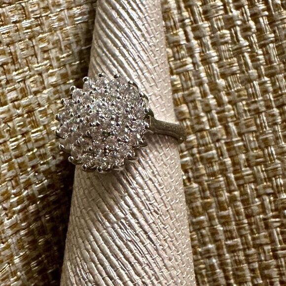 925 Sterling Silver Plated Art Deco Circle Cluster Statement Ring - Picture 5 of 14